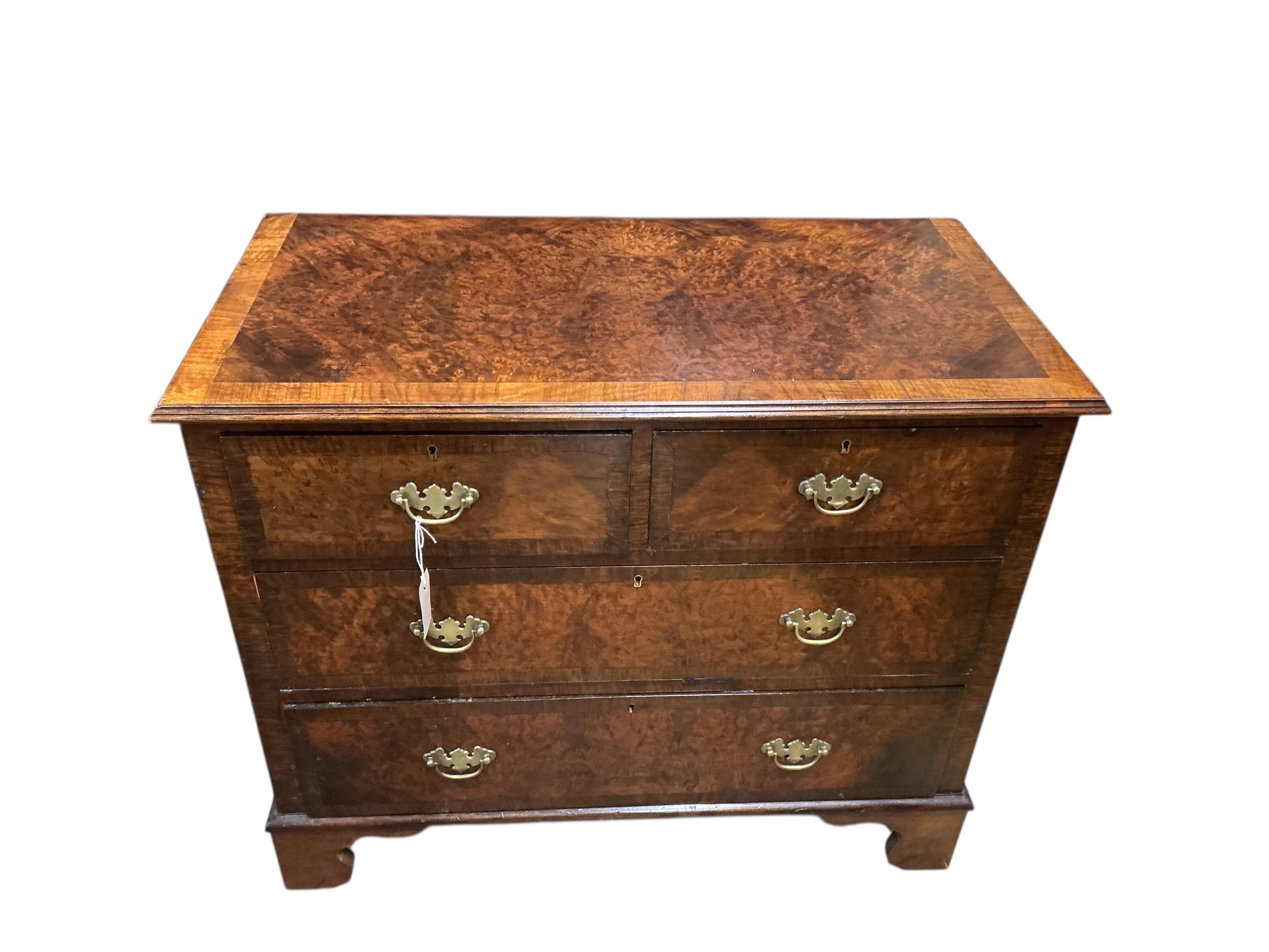 A small George III style banded walnut chest of drawers, width 90cm, depth 47cm, height 76cm